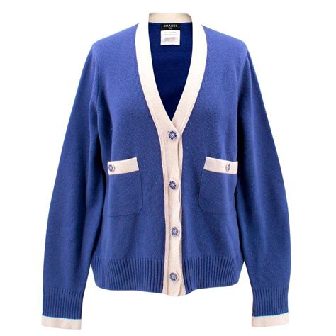 chanel blue and white cardigan|Chanel blue and white sweater.